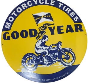 Rare Goodyear Motorcycle Tires 30 Inch Round Porcelain Sign - Vintage Collectible
