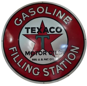 Vintage Texaco Gasoline Filling Station Sign - 30 Inch Round Porcelain Display