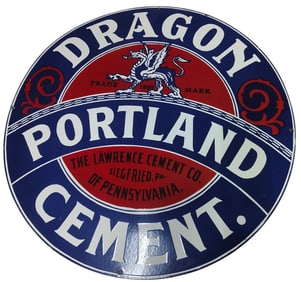 Vintage 30-Inch Round Porcelain Sign: Dragon Portland Cement - Collectible Advertising Piece