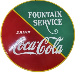 Vintage 30-Inch Round Coca-Cola Fountain Service Porcelain Sign for Collectors