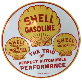 Vintage Shell Gasoline Porcelain Sign - 30 Inch Round Single Sided for Collectors