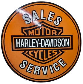 30-Inch Round Harley-Davidson Motorcycles Sales and Service Porcelain Sign for Bidding