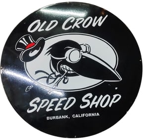 Vintage Old Crow Speed Shop 30-Inch Round Porcelain Sign - A Must-Have Collectible for Auto