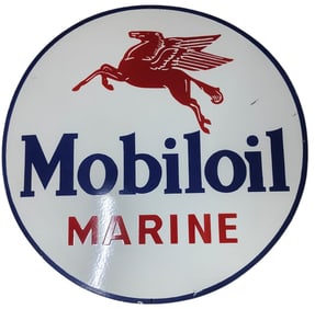 Stunning 30-Inch Round Single-Sided Porcelain Mobil Oil Sign - Iconic Marine Design