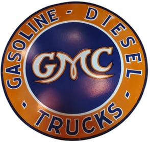GMC Trucks Vintage Gasoline and Diesel Porcelain Sign - Collectible Memorabilia