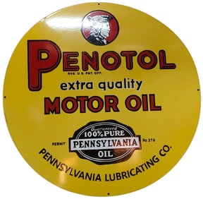 30-Inch Round Porcelain Sign ? Penotol Extra Quality Motor Oil for Collectors