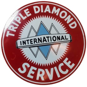 Vintage 30-Inch Round Porcelain Sign - Triple Diamond International Service