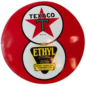 Vintage Texaco Ethyl Gasoline Porcelain Sign - Eye-Catching 30-Inch Round Display