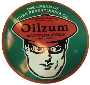 30-Inch Round Porcelain Oilzum Motor Oils Sign - Vintage Lubricants Advertising