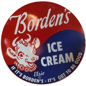 Vintage Borden's Ice Cream 30-Inch Porcelain Sign Featuring Iconic Elsie the Cow