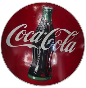 Vintage Coca-Cola 30-Inch Round Single-Sided Porcelain Sign for Bidding