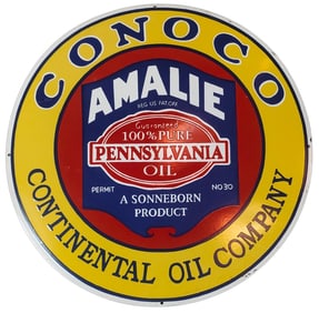 Vintage Conoco Amalie 30-inch Round Porcelain Sign ? Perfect for Collectors