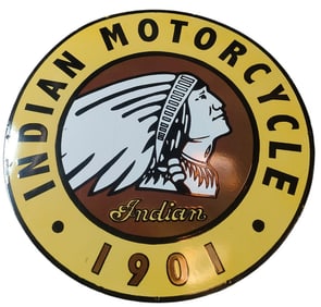 Stunning 30-Inch Round Porcelain Sign for Indian Motorcycle Collectors