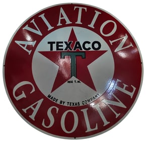 Vintage Texaco Aviation Gasoline 30-Inch Round Porcelain Sign - Iconic Collectible