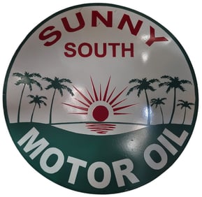 Sunny South Motor Oil Porcelain Sign - 30-Inch Round Collectible Advertising