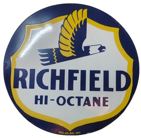 Vintage Richfield HI-OCTANE 30-Inch Round Porcelain Sign - Eye-Catching Collectible