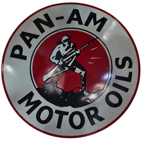 Stunning 30-Inch Round Pan-Am Motor Oils Porcelain Sign - Vintage Collectible