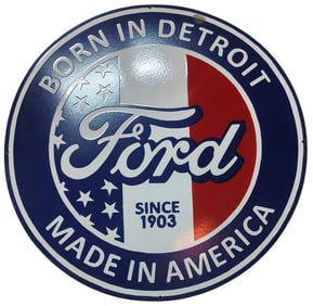 30-Inch Round Ford Porcelain Sign - A Collector's Dream for Automotive Enthusiasts