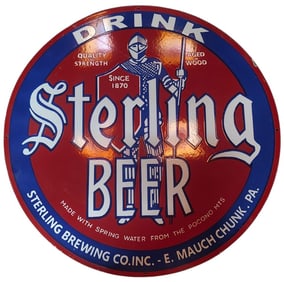 30-Inch Round Single-Sided Porcelain Sign - Sterling Beer Vintage Ad