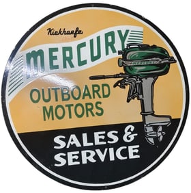 Vintage 30 Inch Round Mercury Outboard Motors Porcelain Sign for Sale and Service
