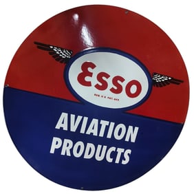 30-Inch Round Porcelain Sign Featuring Esso Aviation Products ? Vintage Collectible