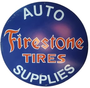 Vintage Firestone Tires Porcelain Sign - 30 Inch Round Single Sided Automotive Display