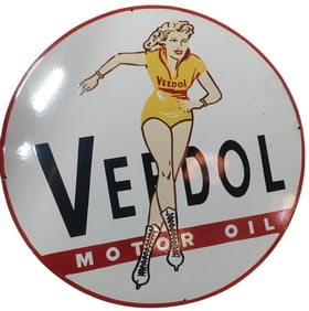 Veedol Motor Oil Vintage 30-Inch Round Porcelain Sign ? Eye-Catching Collectible