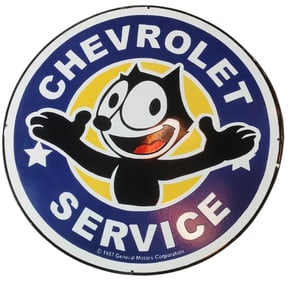 Vintage Chevrolet Service Porcelain Sign - 30 Inch Round Display with Iconic Design
