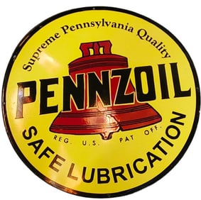 Vintage Pennzoil Lubrication Sign - 30 Inch Round Porcelain Sign for Collectors and Enthusiasts