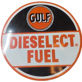 Vintage 30-Inch Gulf Diesel Select Fuel Porcelain Sign - Iconic Collectible for Enthusiasts