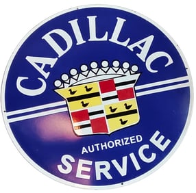 Classic Cadillac Service Porcelain Sign - 30 Inch Round Collector's Item