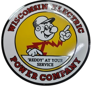 Vintage Wisconsin Electric Power Company 30-Inch Round Porcelain Sign for Collectors