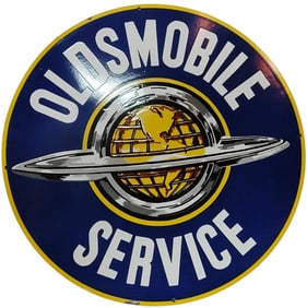 Vintage 30-Inch Round Oldsmobile Service Porcelain Sign - Perfect for Collectors
