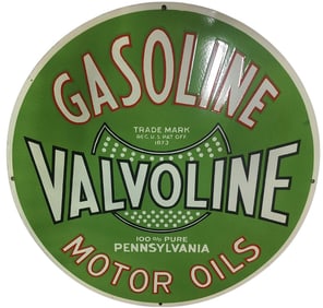 Rare 30-Inch Round Valvoline Gasoline Porcelain Sign for Collectors
