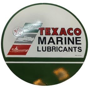 Vintage Texaco Marine Lubricants Porcelain Sign - 30 Inch Round Display Piece