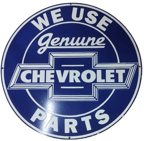 Vintage Style 30 Inch Round Porcelain Sign - We Use Genuine Chevrolet Parts