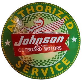 Vintage 30-Inch Round Porcelain Sign - Johnson Outboard Motors Authorized Service