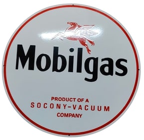 Vintage 30-Inch Round Mobilgas Porcelain Sign ? Iconic Gas Station Collectible