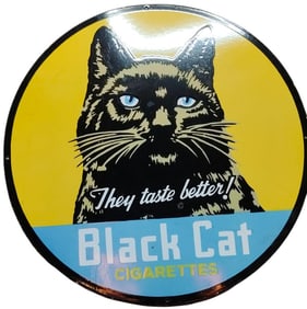 Vintage Black Cat Cigarettes Sign - 30-Inch Round Porcelain Collector's Item