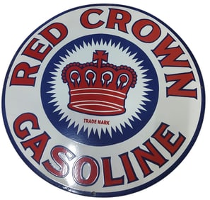 Vintage 30-Inch Round Porcelain Sign - Red Crown Gasoline for Collectors and Enthusiasts