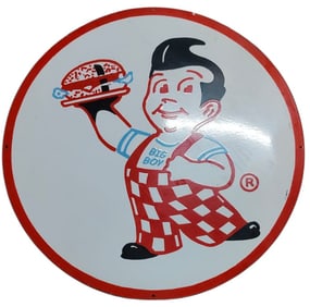 30-Inch Round Single-Sided Porcelain Sign Featuring Iconic Fast Food Mascot
