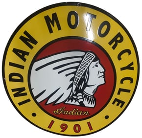 Vintage 30-Inch Round Porcelain Sign - Indian Motorcycle - Iconic Americana Decor