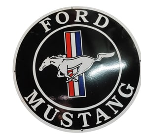 30-Inch Round Ford Mustang Porcelain Sign for Auction - An Iconic Automotive Decorative Piece