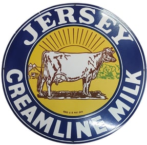 Vintage 30-Inch Round Porcelain Sign: Jersey Creamline Milk Display Piece