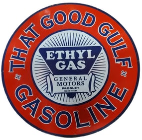 30-Inch Round Single-Sided Porcelain Sign - That Good Gulf Gasoline Advertising