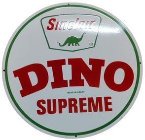 Vintage 30-Inch Round Sinclair Dino Supreme Porcelain Sign for Bidding