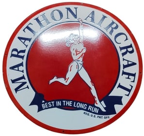 Vintage 30-Inch Round Marathon Aircraft Porcelain Sign - Eye-Catching Decor Piece