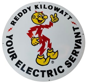 30-Inch Porcelain Sign Featuring Reddy Kilowatt - Your Electric Servant