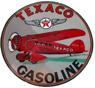 Vintage Texaco Gasoline Porcelain Sign - 30 Inch Round Aviation-Themed Collector's Item