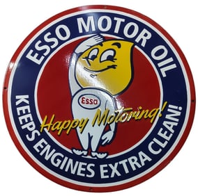 Esso Motor Oil Vintage Porcelain Sign - 30 Inch Round - Perfect for Collectors & Enthusiasts